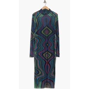 ELECTRIC SWIRL SHAILENE LONG SLEEVE MESH MIDI DRESS